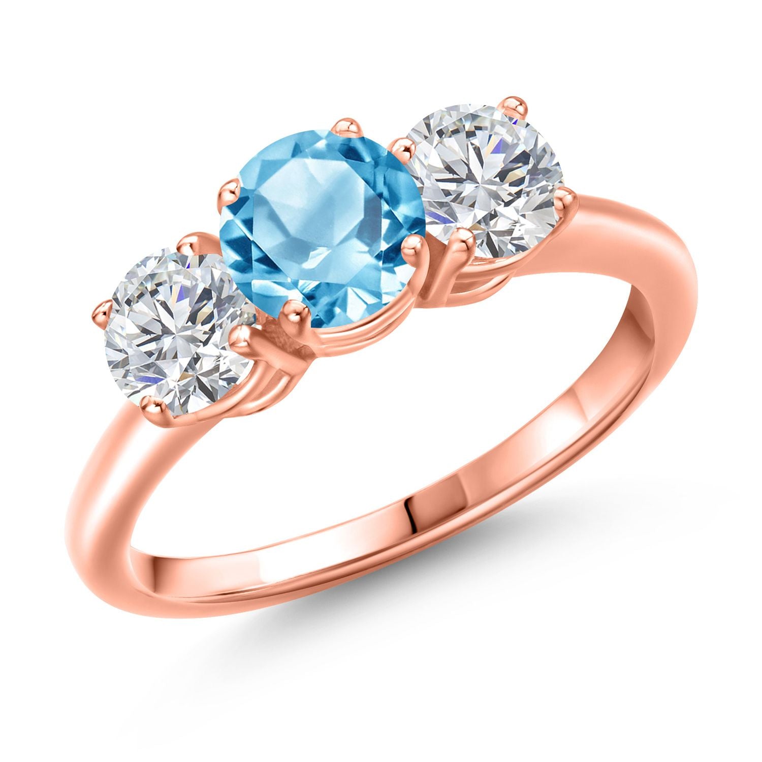 Swiss Blue Topaz - November_7_Ring in 925 Rose Gold Plated Silver