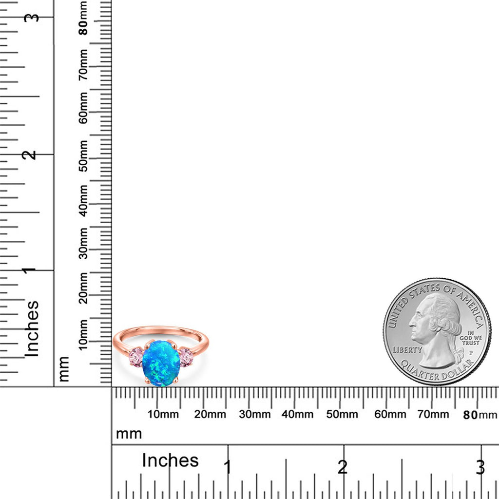 Blue Simulated Opal-Cabochon - October_5_Ring in 925 Rose Gold Plated Silver