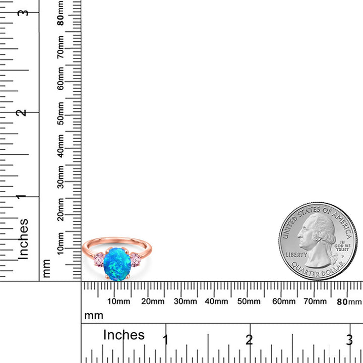Blue Simulated Opal-Cabochon - October_5_Ring in 925 Rose Gold Plated Silver
