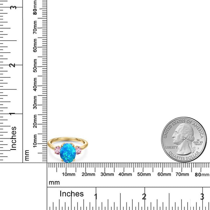 Blue Simulated Opal-Cabochon - October_5_Ring in 925 Yellow Gold Plated Silver