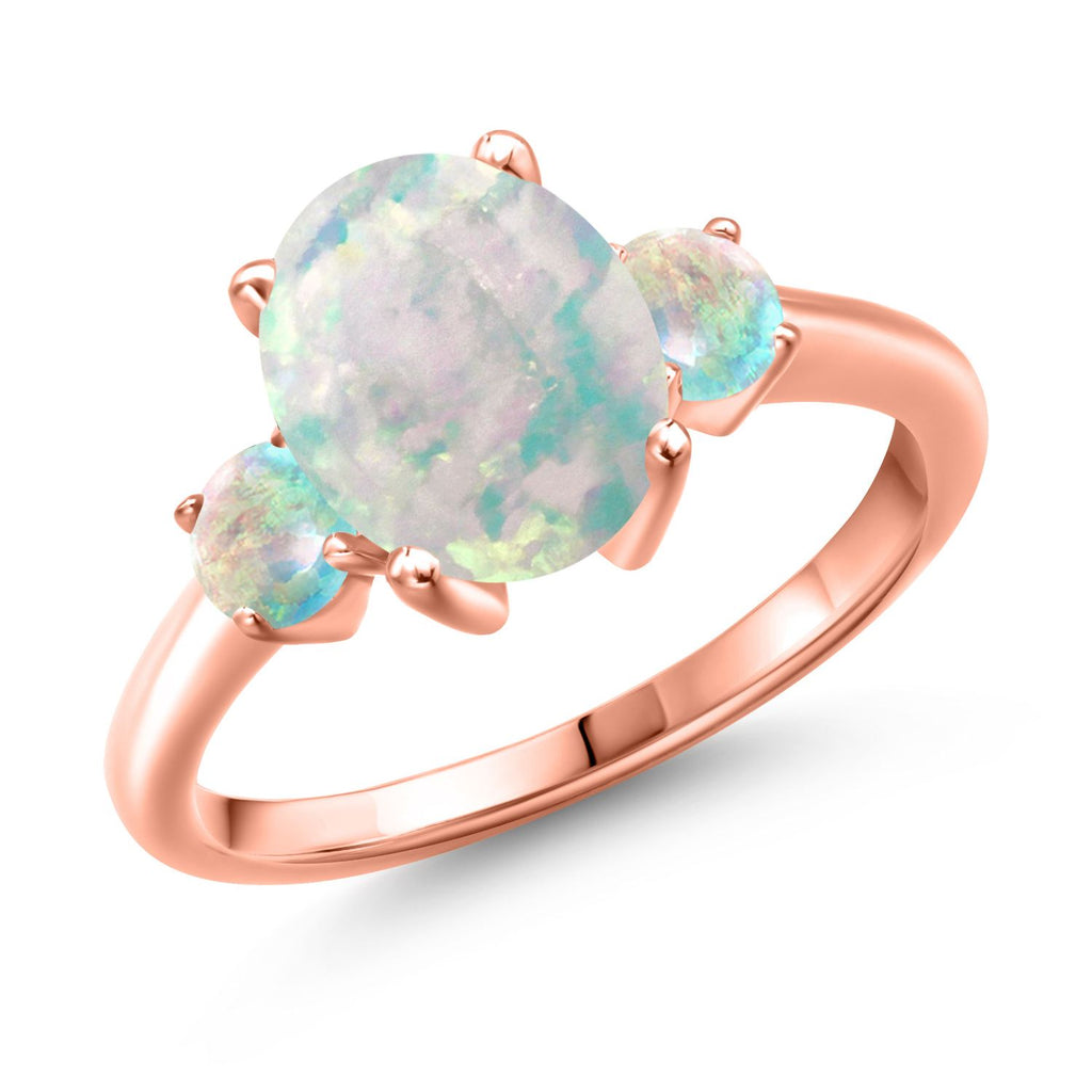 White Simulated Opal-Cabochon - October_9_Ring in 925 Rose Gold Plated Silver