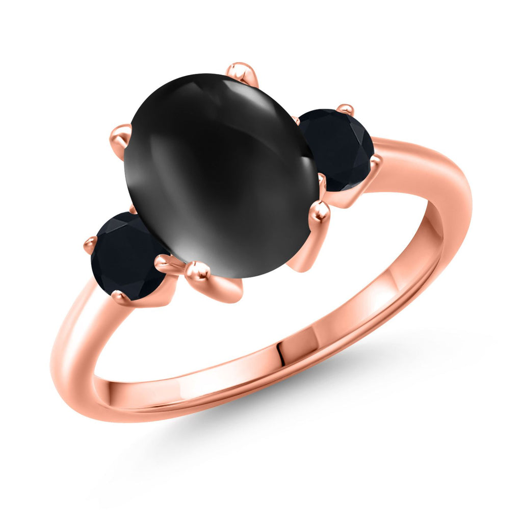 Onyx-Cabochon - December_6_Ring in 925 Rose Gold Plated Silver