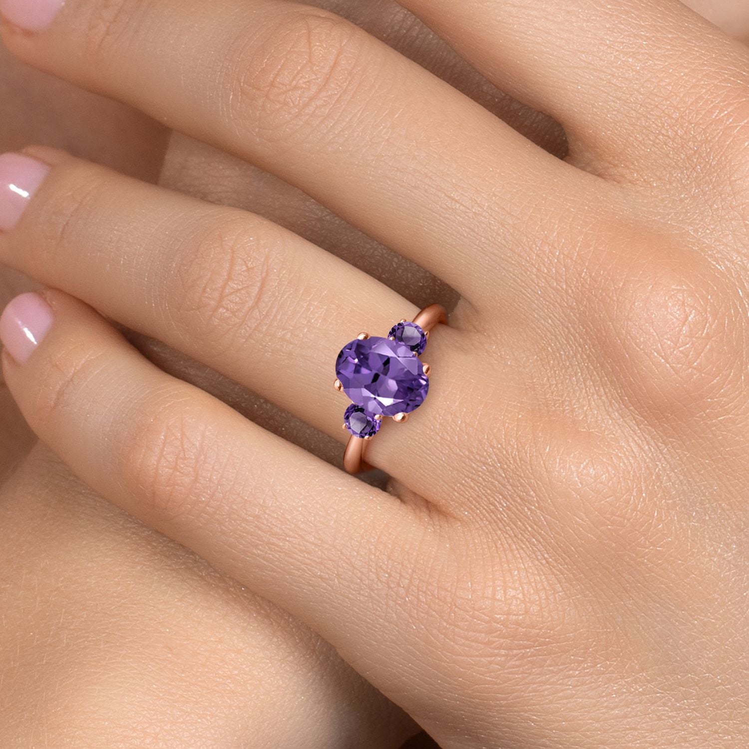 Amethyst - February_5_Ring in 925 Rose Gold Plated Silver