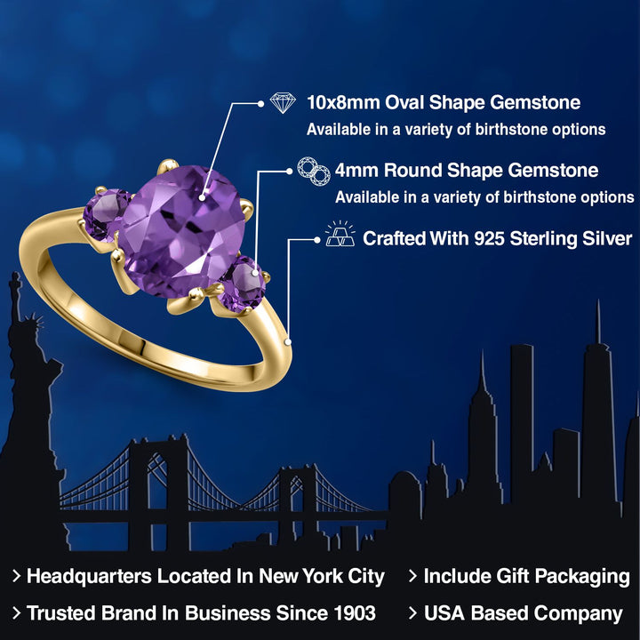Amethyst - February_5_Ring in 925 Yellow Gold Plated Silver