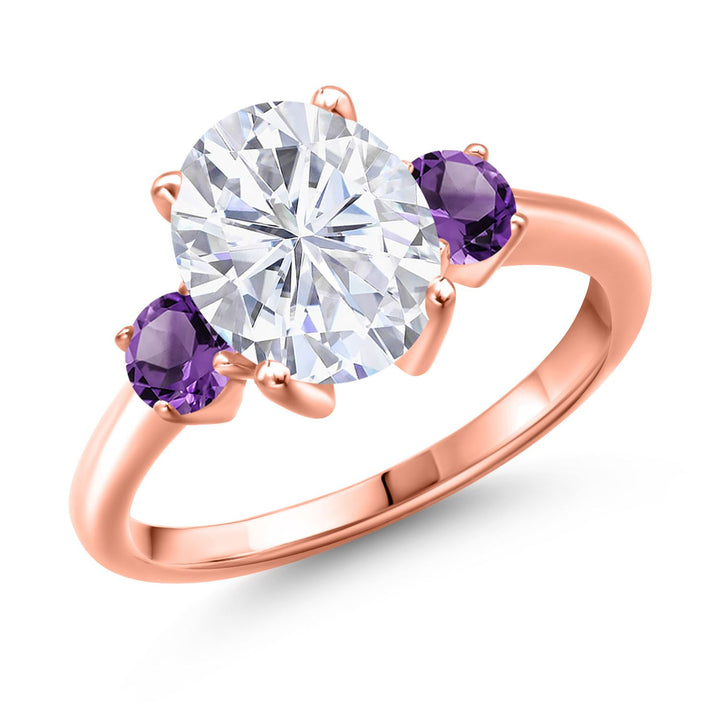White Moissanite - April_5_Ring in 925 Rose Gold Plated Silver