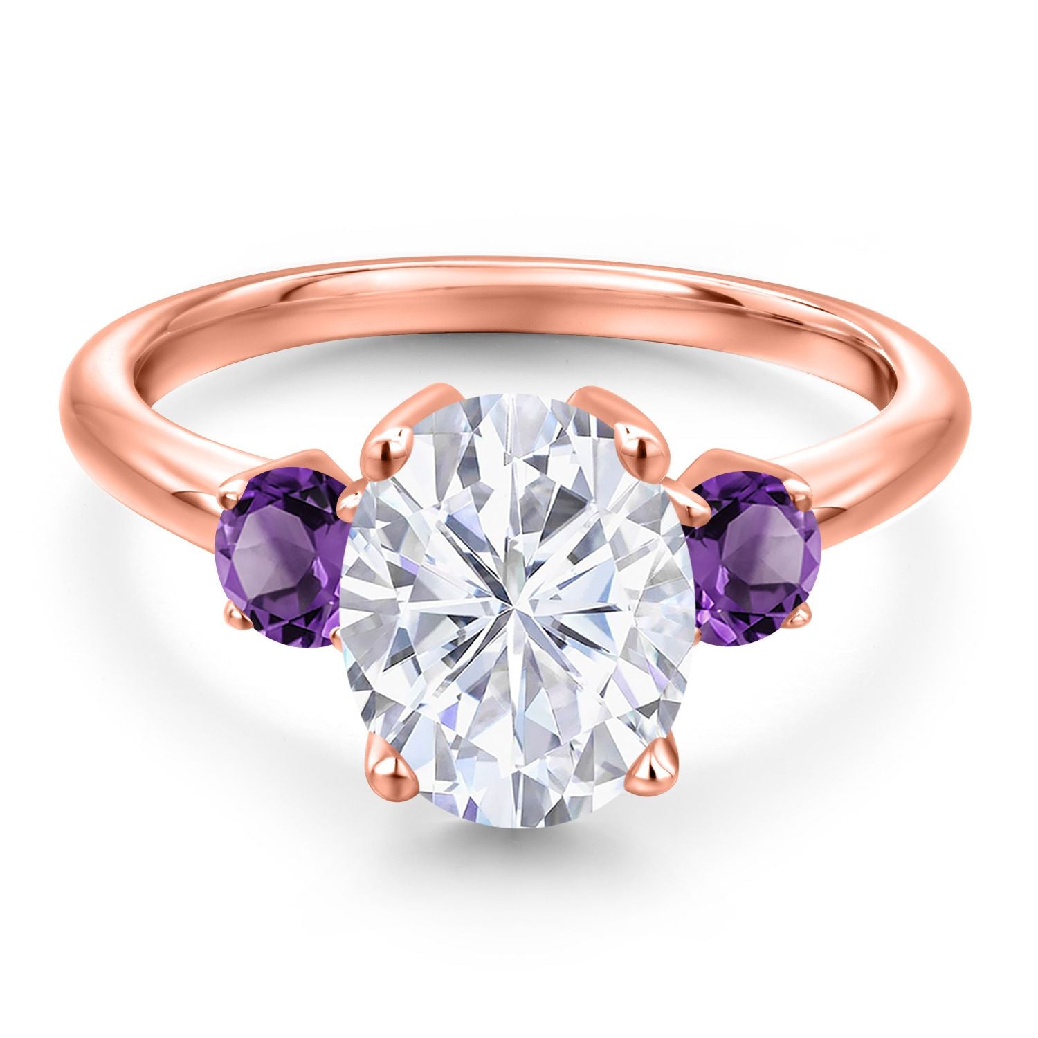 White Moissanite - April_5_Ring in 925 Rose Gold Plated Silver