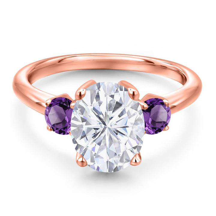 White Moissanite - April_5_Ring in 925 Rose Gold Plated Silver