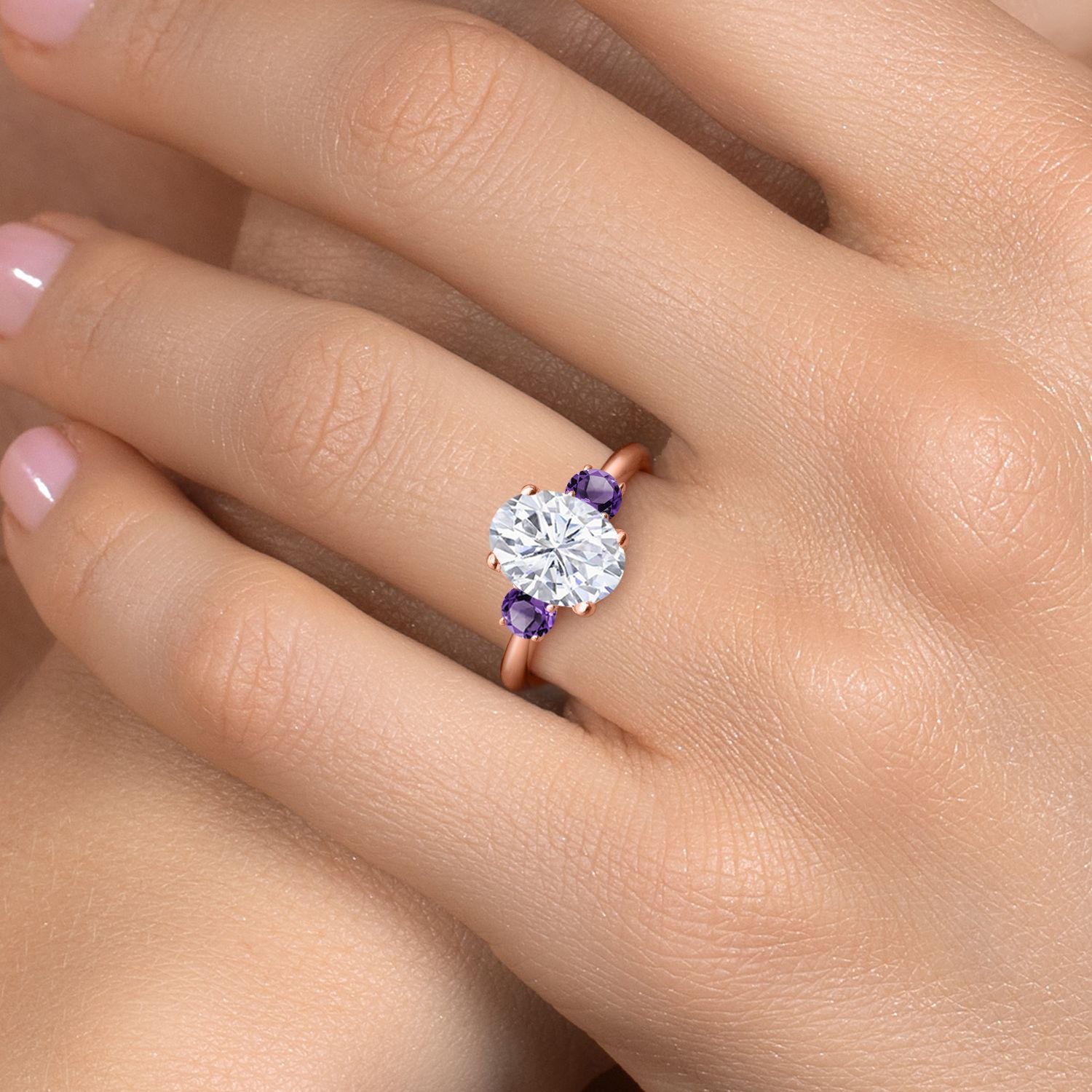 White Moissanite - April_5_Ring in 925 Rose Gold Plated Silver