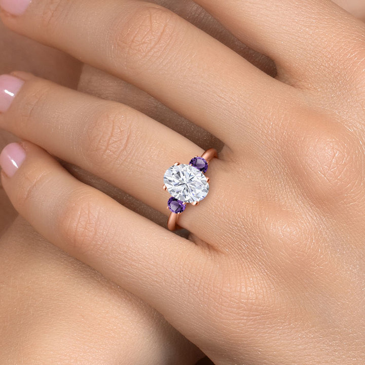 White Moissanite - April_5_Ring in 925 Rose Gold Plated Silver