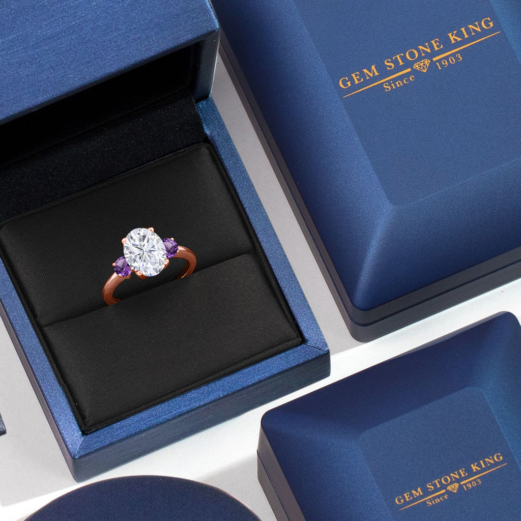 White Moissanite - April_5_Ring in 925 Rose Gold Plated Silver
