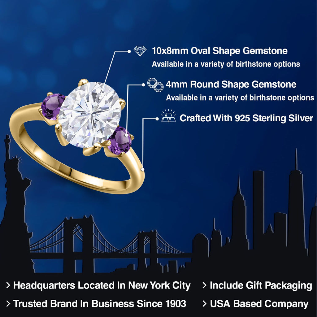 White Moissanite - April_5_Ring in 925 Yellow Gold Plated Silver