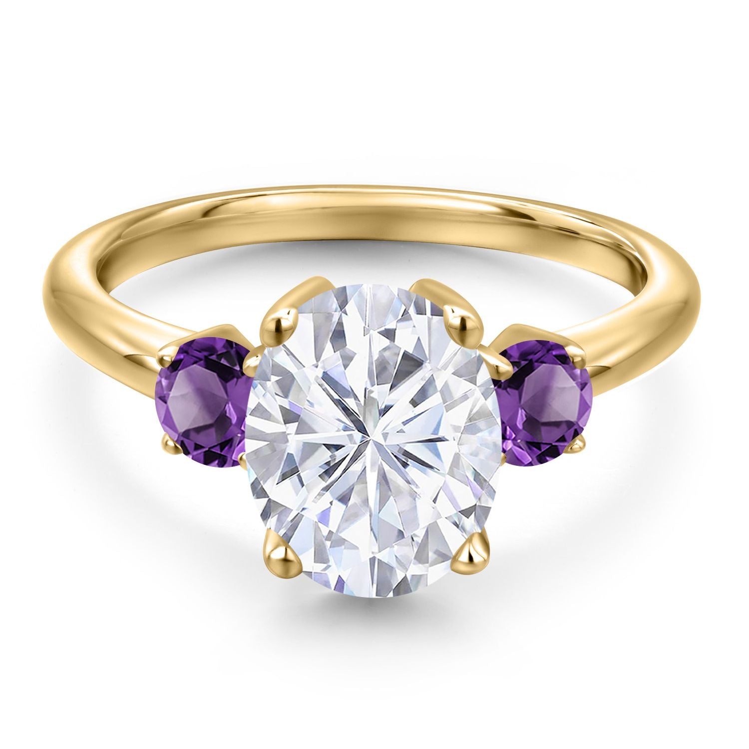White Moissanite - April_5_Ring in 925 Yellow Gold Plated Silver