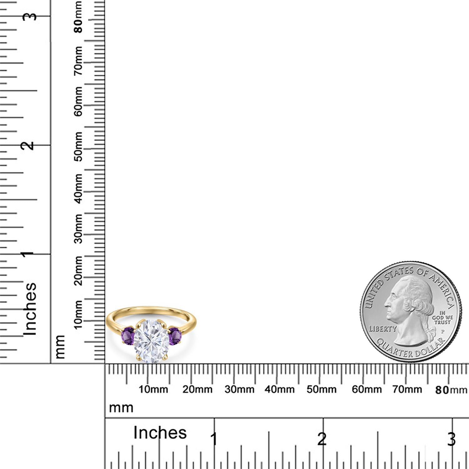 White Moissanite - April_5_Ring in 925 Yellow Gold Plated Silver