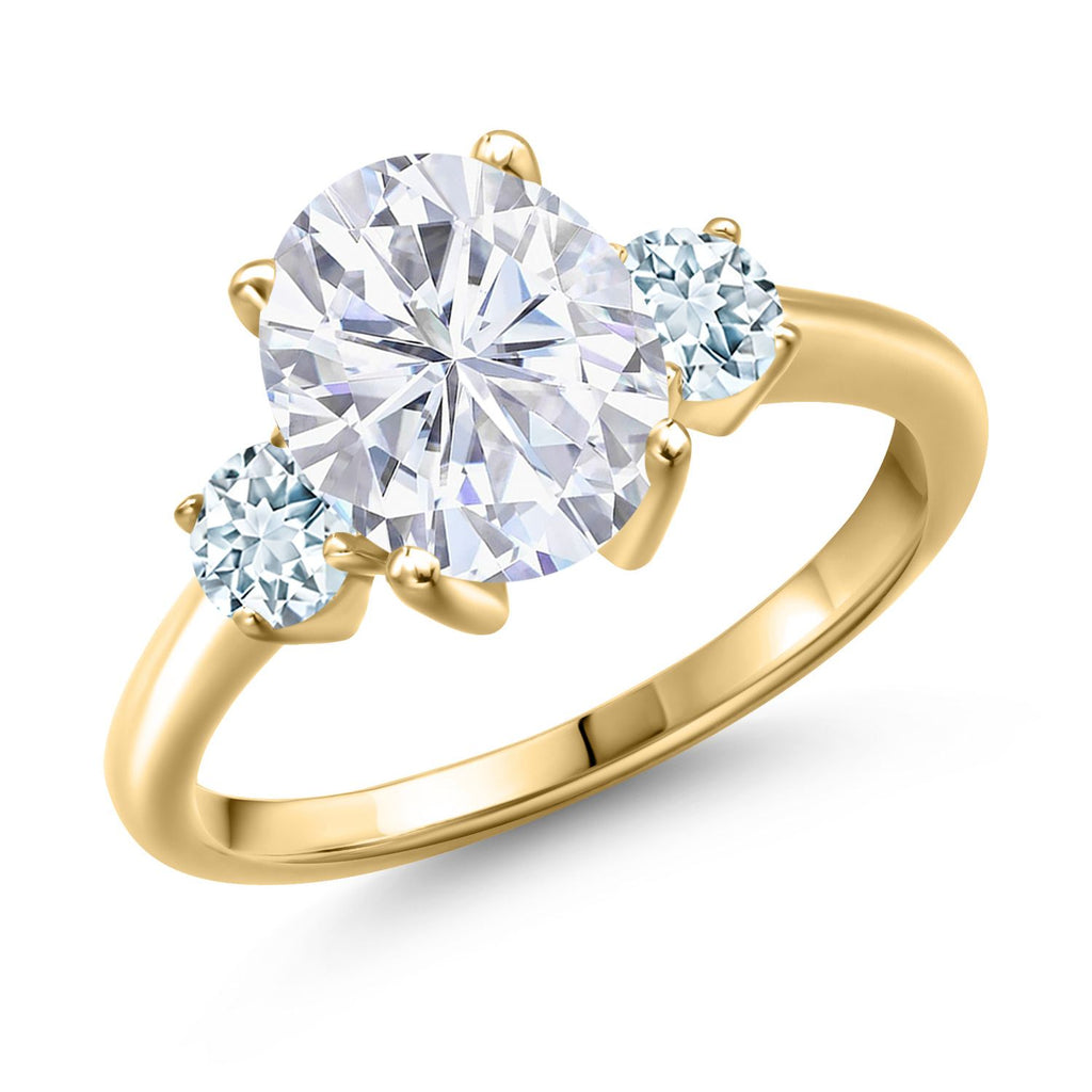 Aquamarine - March_7_Ring in 925 Yellow Gold Plated Silver