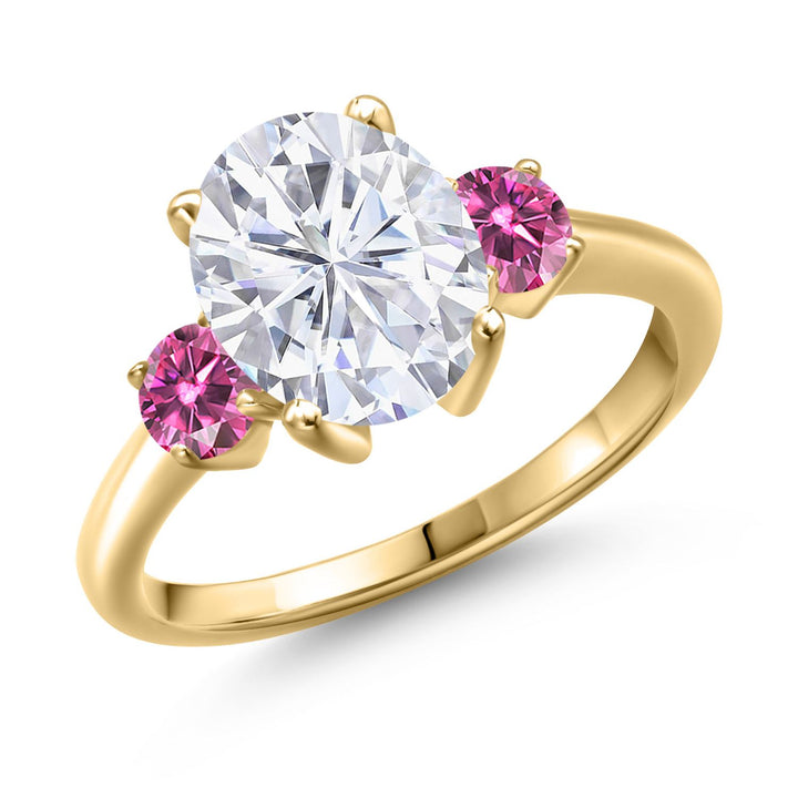 Pink Moissanite - April_5_Ring in 925 Yellow Gold Plated Silver
