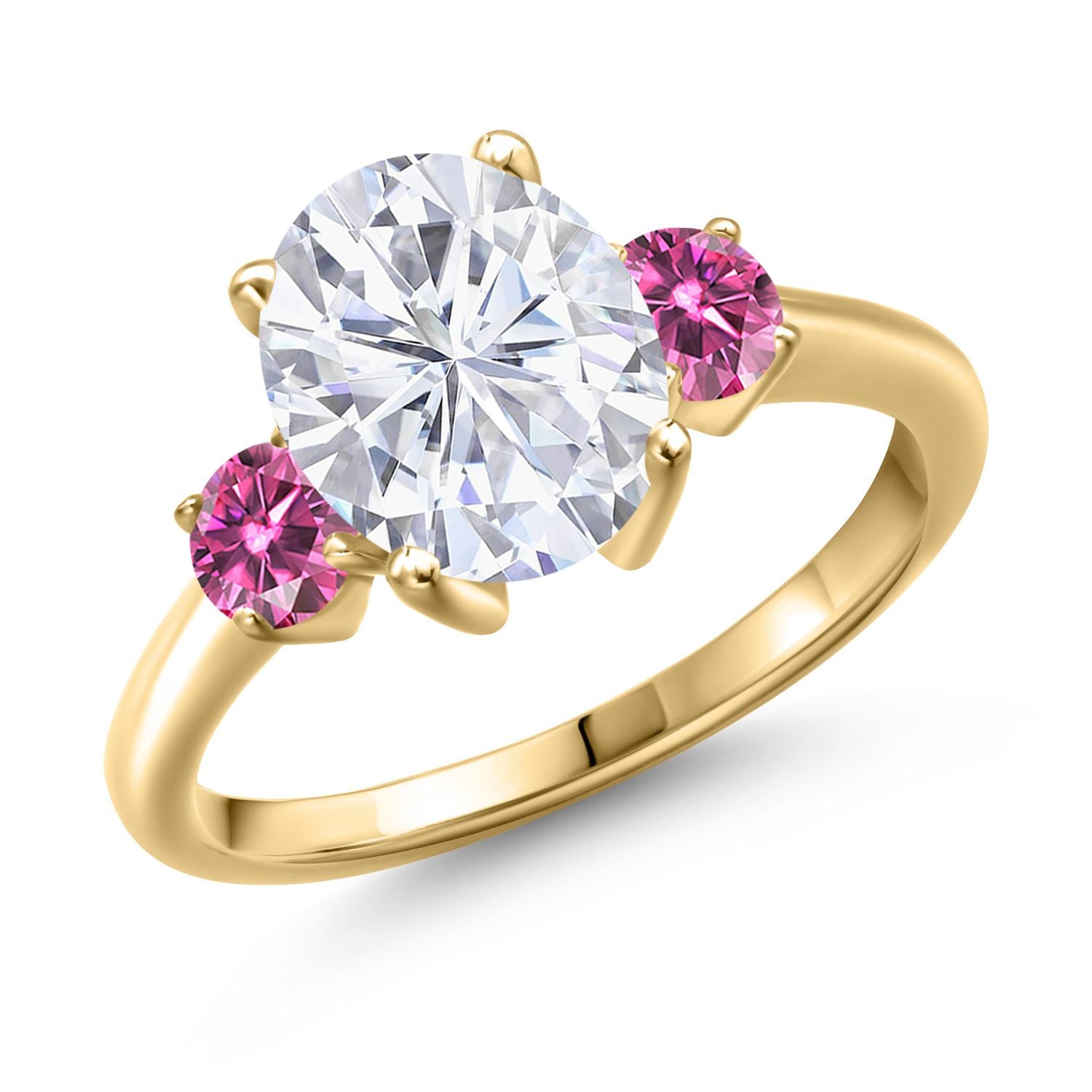Pink Moissanite - April_6_Ring in 925 Yellow Gold Plated Silver