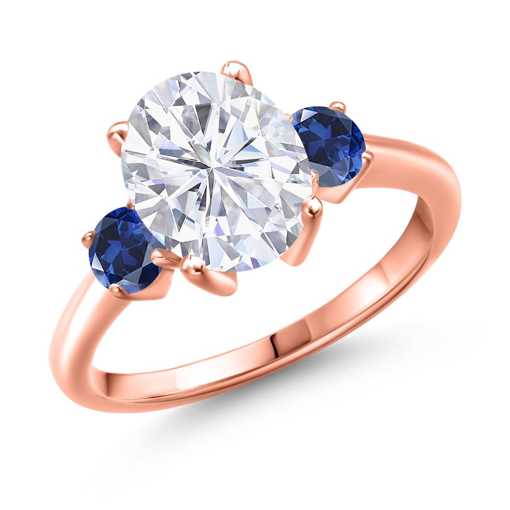Blue Created Sapphire - September_8_Ring in 925 Rose Gold Plated Silver