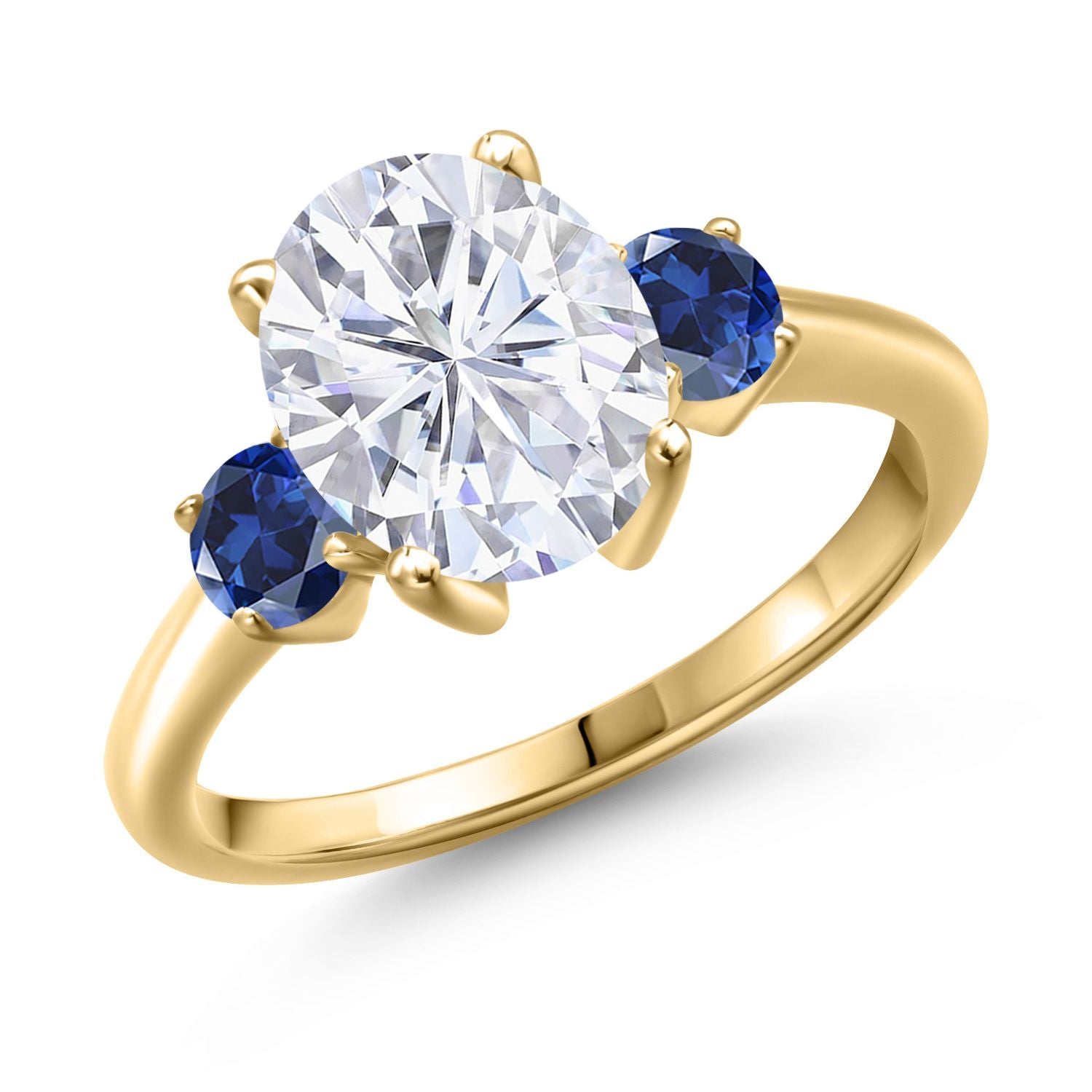 Blue Created Sapphire - September_6_Ring in 925 Yellow Gold Plated Silver