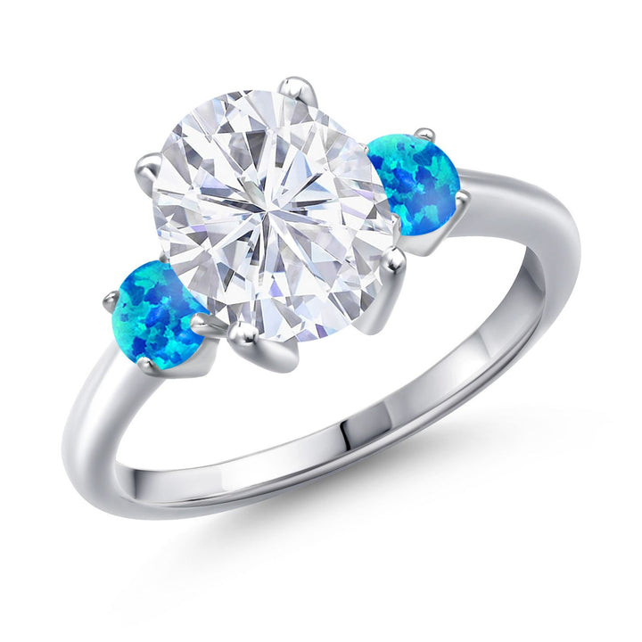 Blue Simulated Opal - October_5_Ring in 925 Sterling Silver