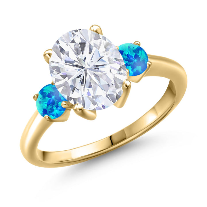 Blue Simulated Opal - October_5_Ring in 925 Yellow Gold Plated Silver