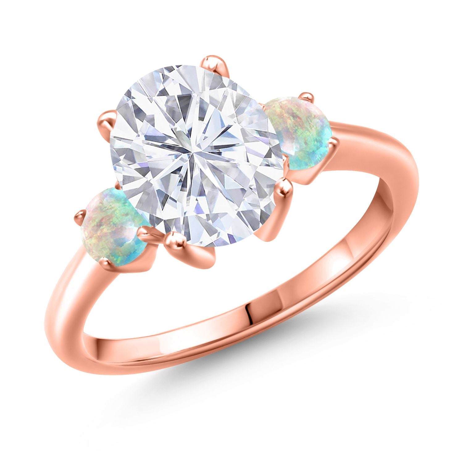 White Simulated Opal - October_5_Ring in 925 Rose Gold Plated Silver