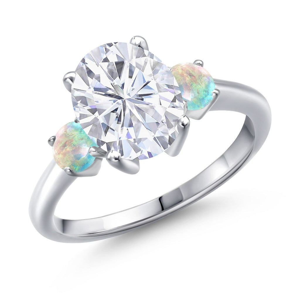 White Simulated Opal - October_6_Ring in 925 Sterling Silver