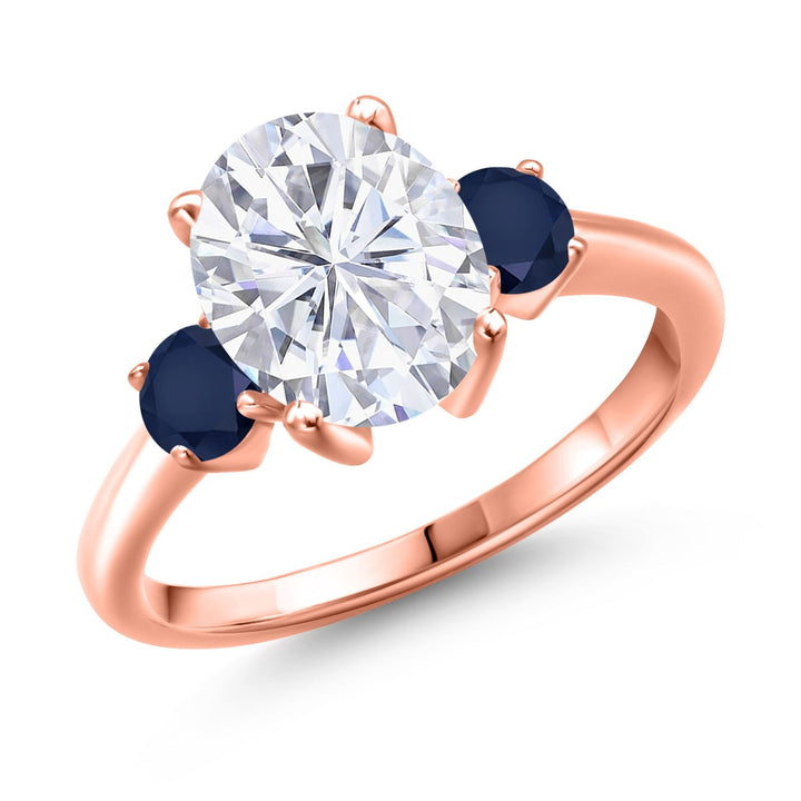 Blue Sapphire - September_5_Ring in 925 Rose Gold Plated Silver