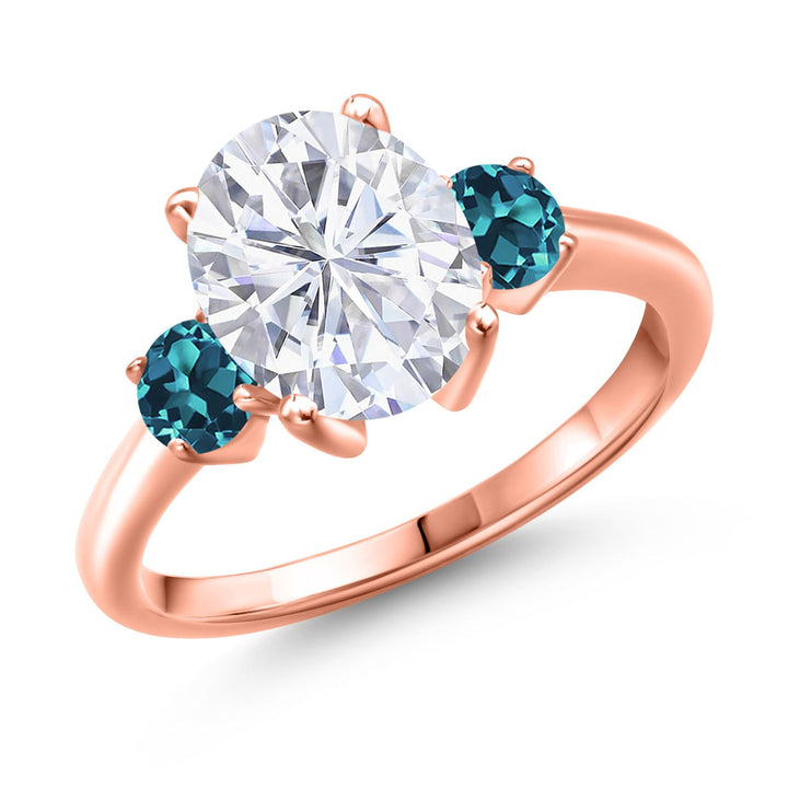 London Blue Topaz - November_5_Ring in 925 Rose Gold Plated Silver