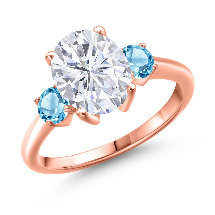 Swiss Blue Topaz - November_5_Ring in 925 Rose Gold Plated Silver