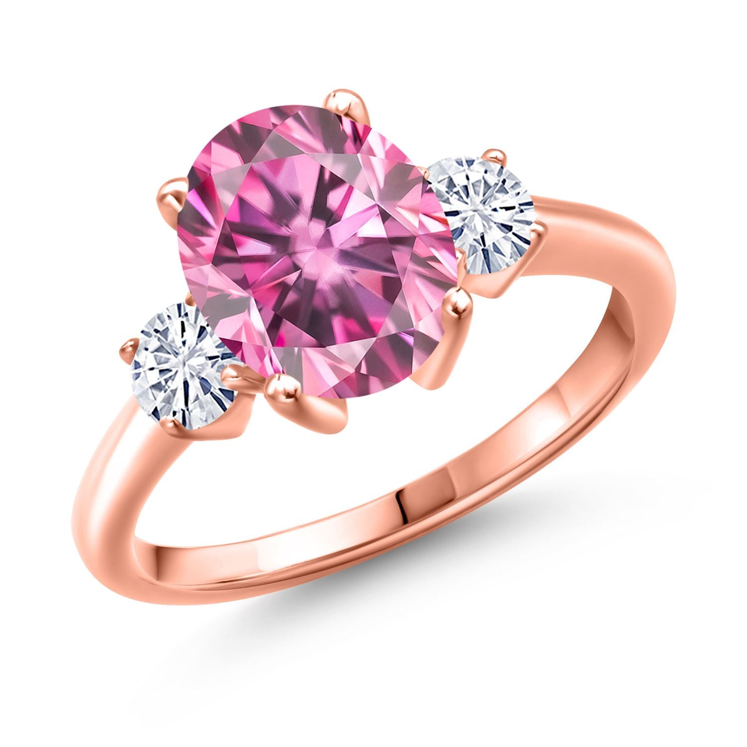 Pink Moissanite - April_9_Ring in 925 Rose Gold Plated Silver