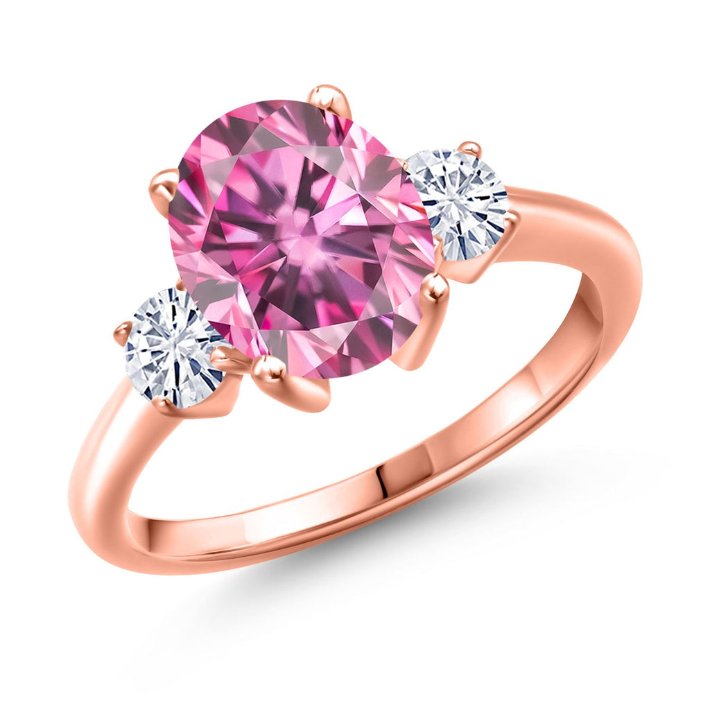 Pink Moissanite - April_7_Ring in 925 Rose Gold Plated Silver