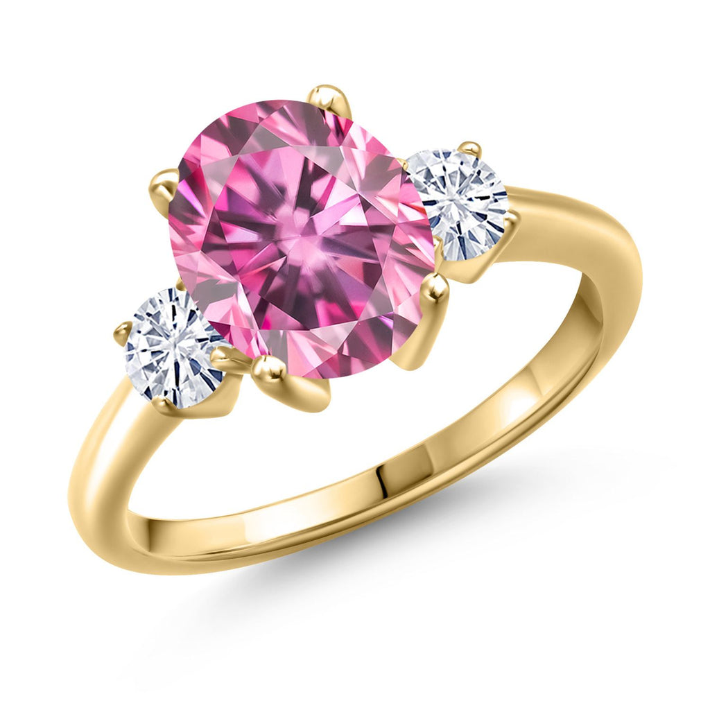 Pink Moissanite - April_7_Ring in 925 Yellow Gold Plated Silver