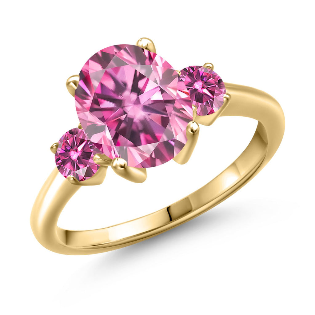 Pink Moissanite - April_7_Ring in 925 Yellow Gold Plated Silver