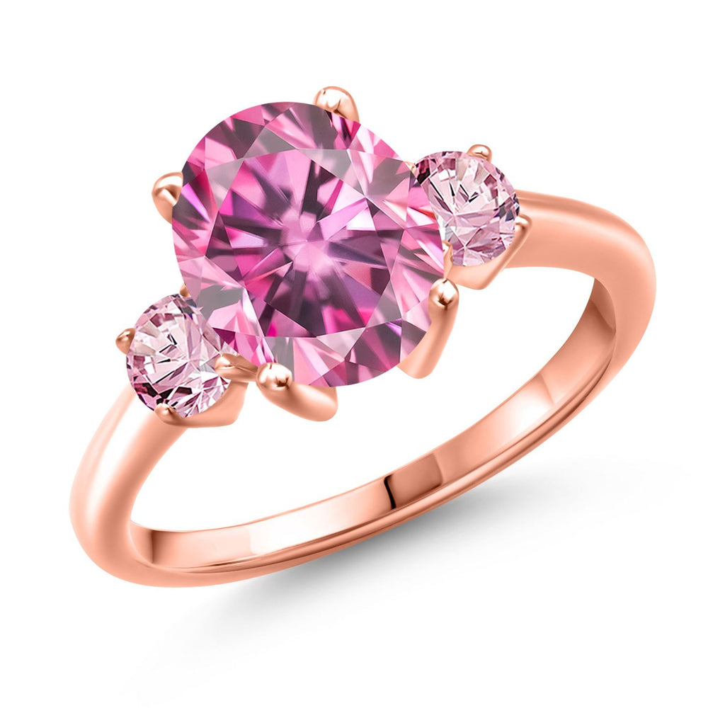 Pink Moissanite - April_8_Ring in 925 Rose Gold Plated Silver