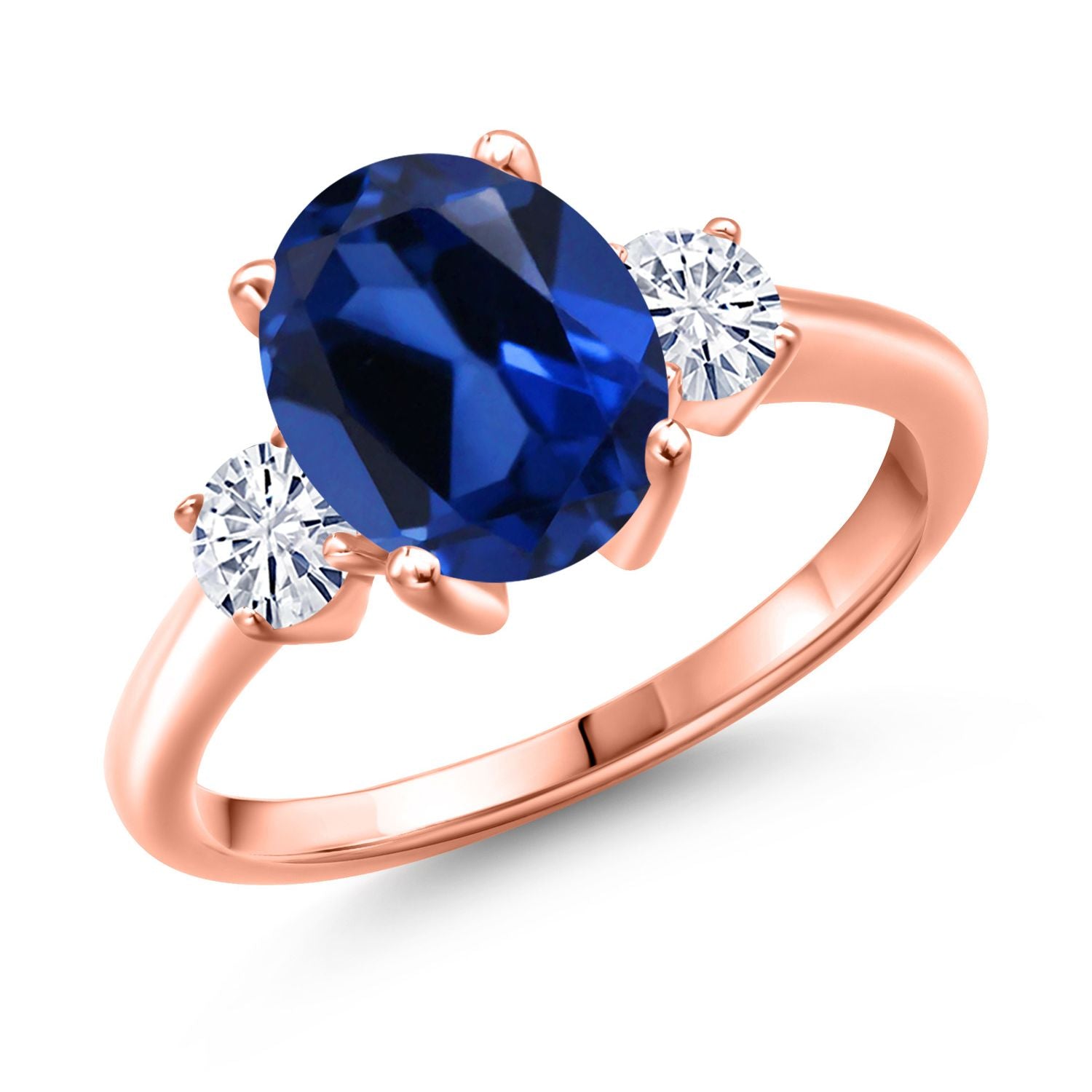 Blue Created Sapphire - September_9_Ring in 925 Rose Gold Plated Silver