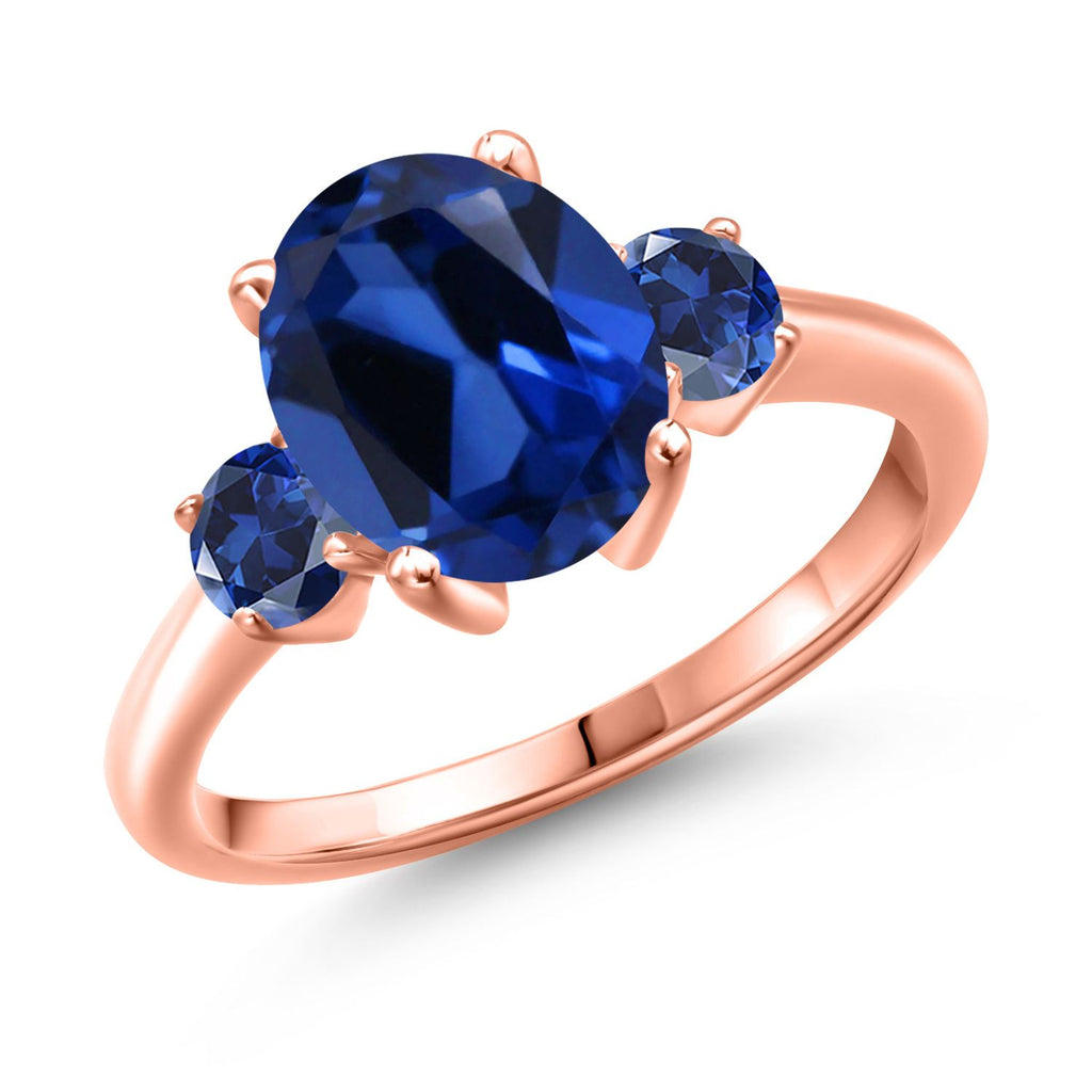Blue Created Sapphire - September_6_Ring in 925 Rose Gold Plated Silver
