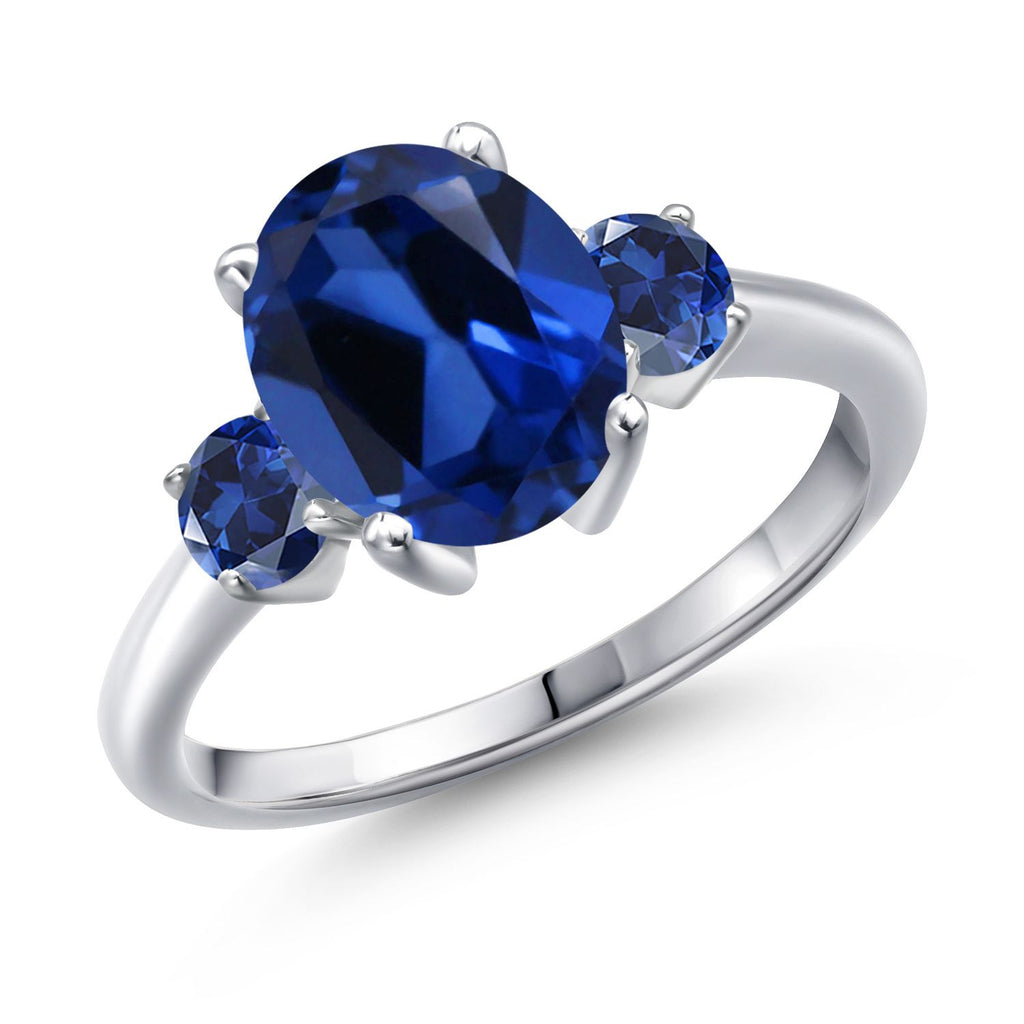 Blue Created Sapphire - September_5_Ring in 925 Sterling Silver
