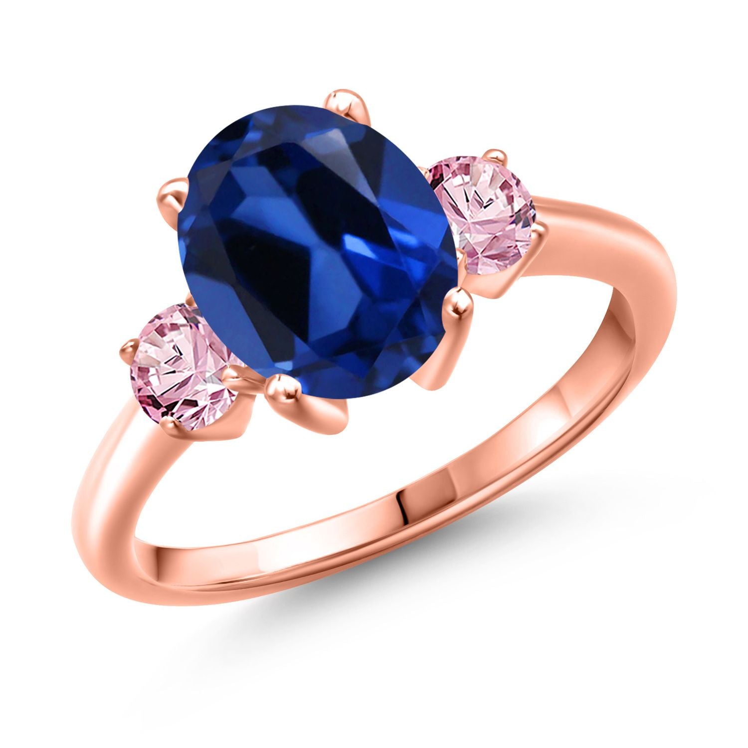Blue Created Sapphire - September_7_Ring in 925 Rose Gold Plated Silver