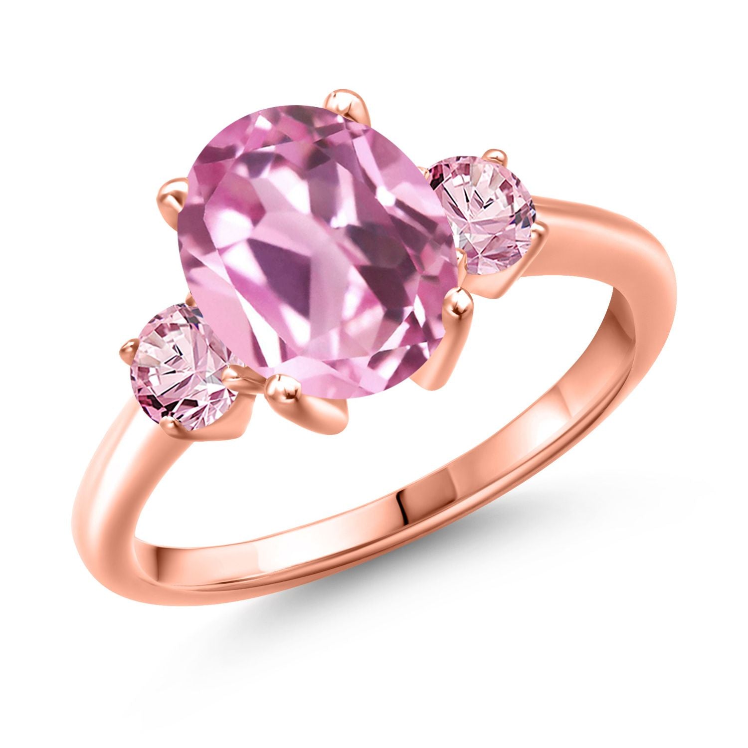 Light Pink Created Sapphire - September_7_Ring in 925 Rose Gold Plated Silver