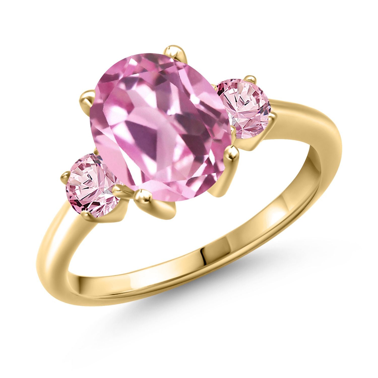 Light Pink Created Sapphire - September_7_Ring in 925 Yellow Gold Plated Silver