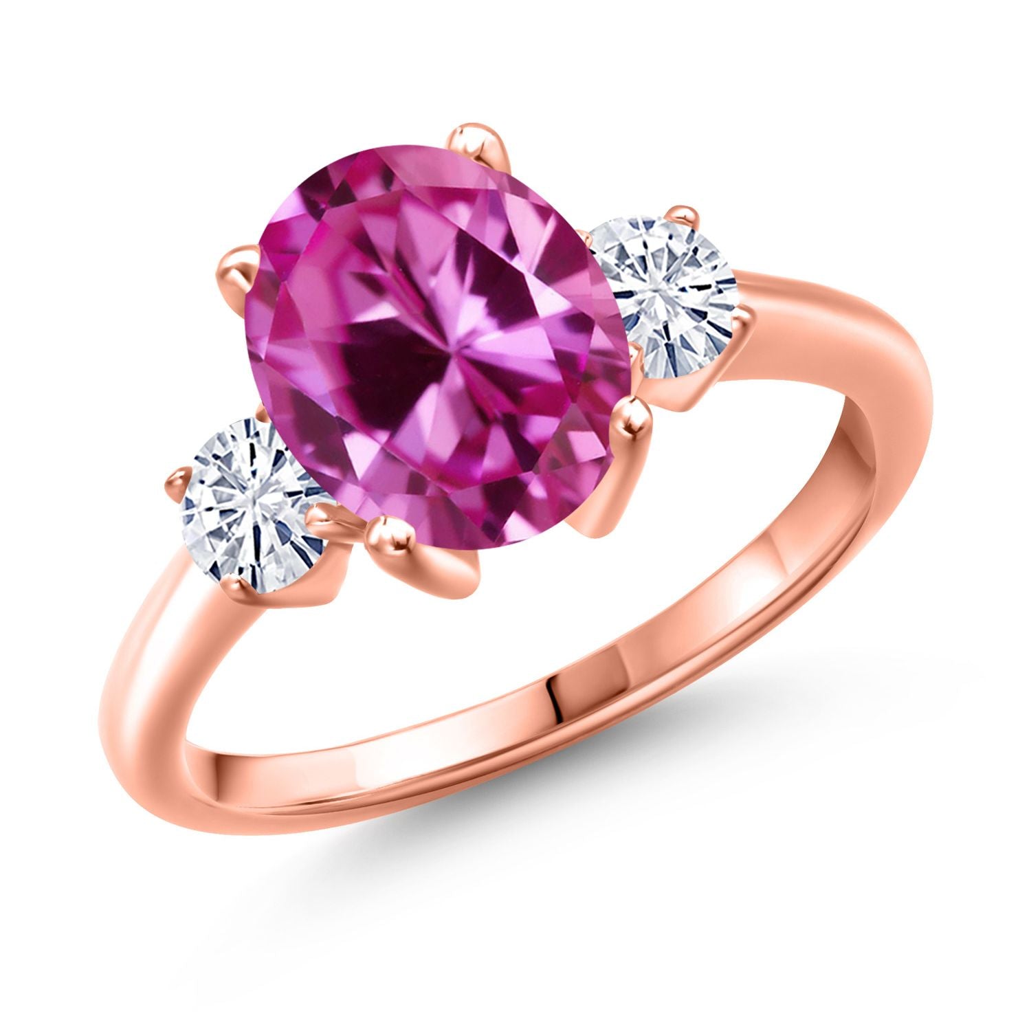 Pink Created Sapphire - September_7_Ring in 925 Rose Gold Plated Silver