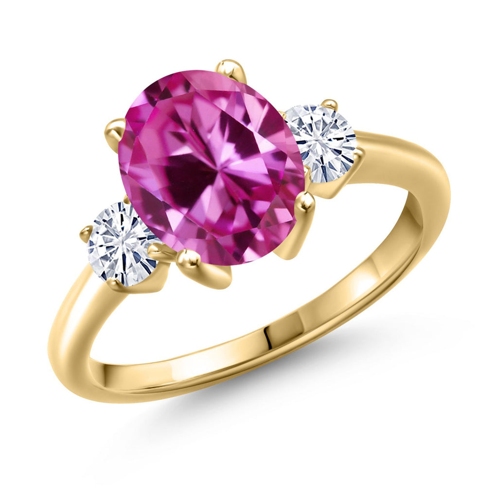 Pink Created Sapphire - September_5_Ring in 925 Yellow Gold Plated Silver