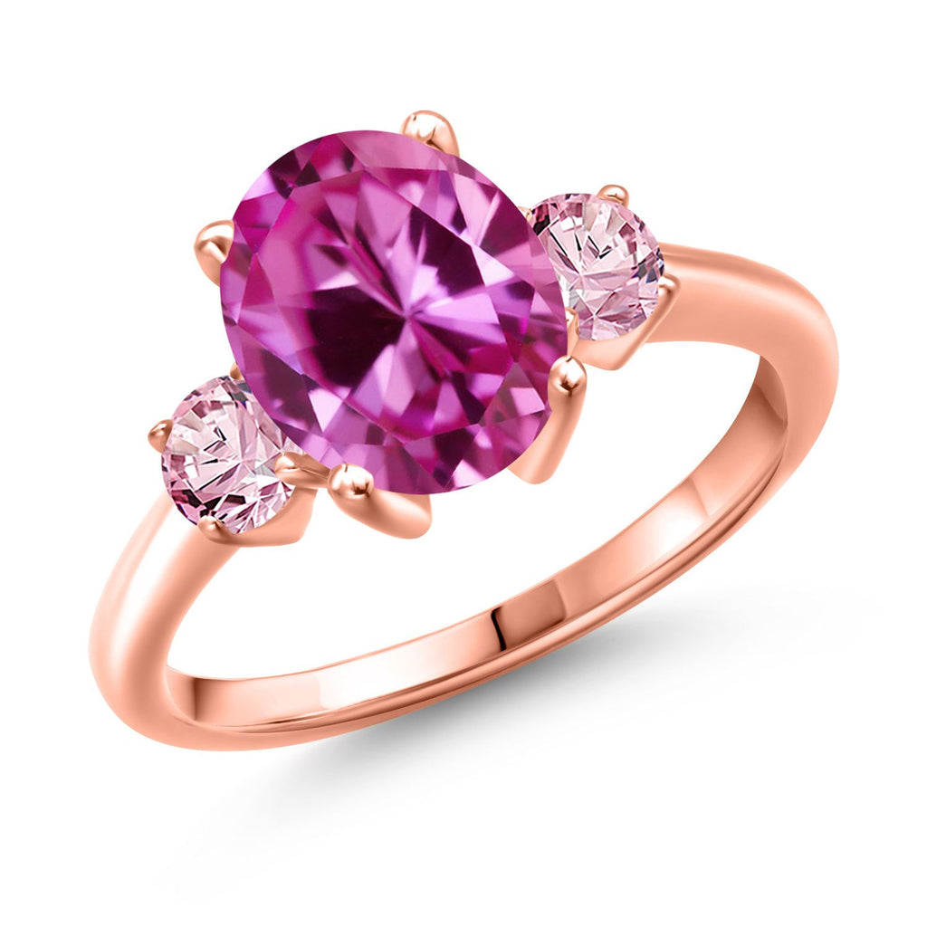 Pink Created Sapphire - September_7_Ring in 925 Rose Gold Plated Silver