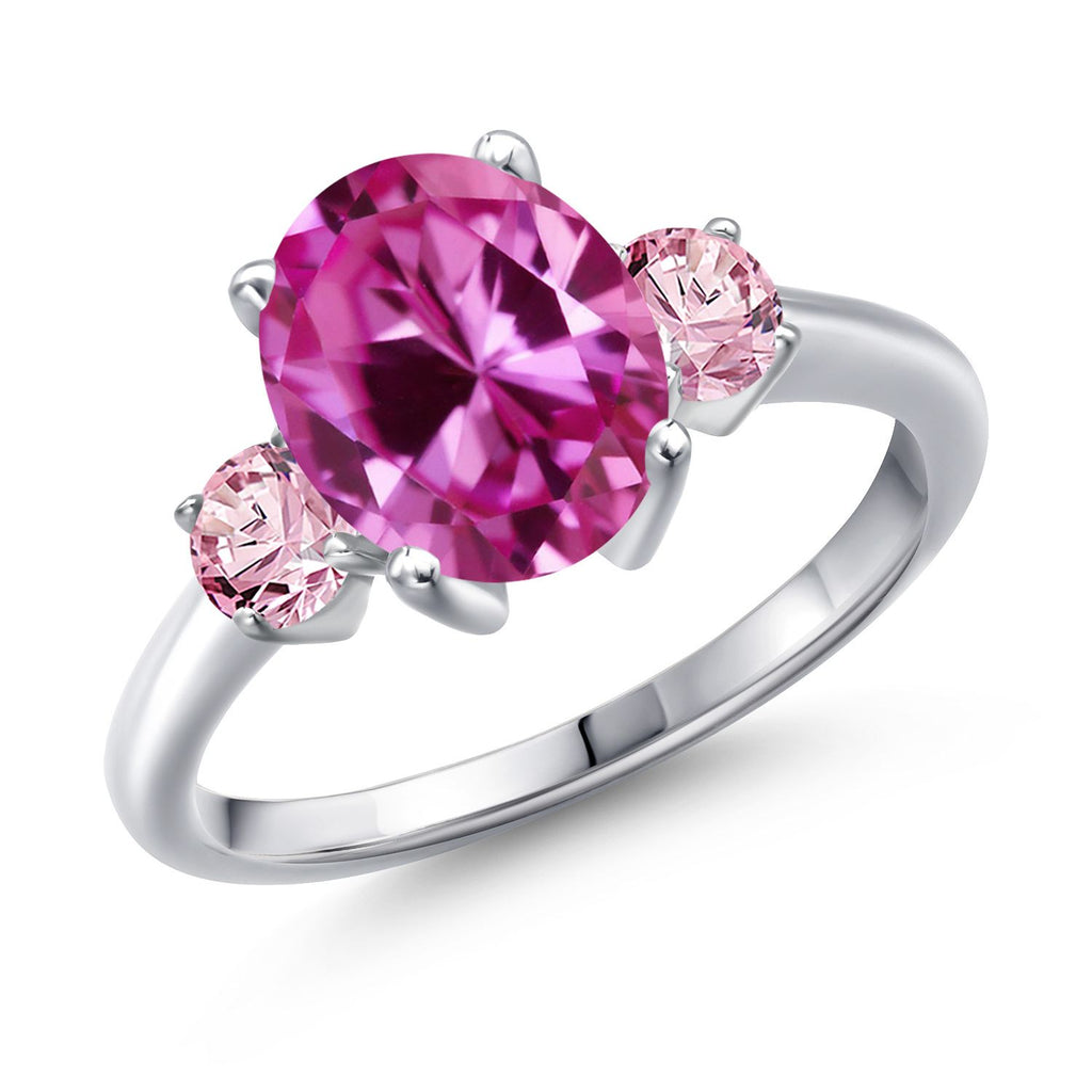Pink Created Sapphire - September_6_Ring in 925 Sterling Silver