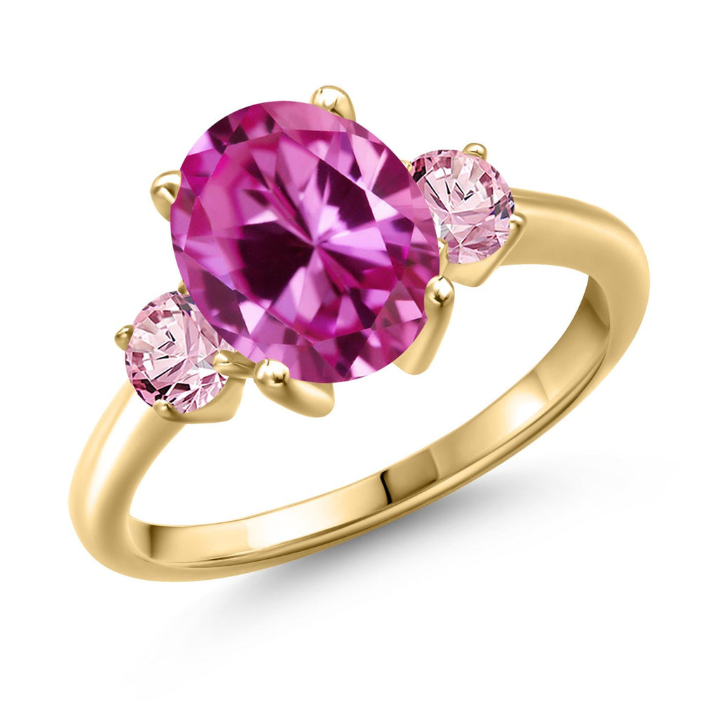 Pink Created Sapphire - September_9_Ring in 925 Yellow Gold Plated Silver