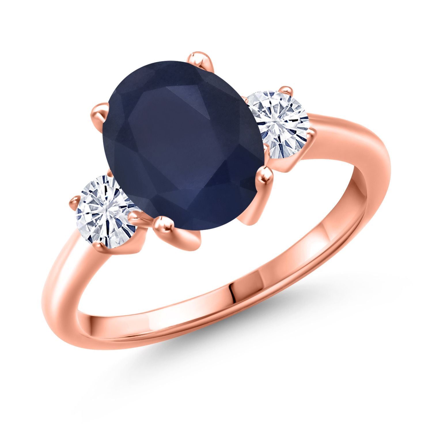 Blue Sapphire - September_5_Ring in 925 Rose Gold Plated Silver