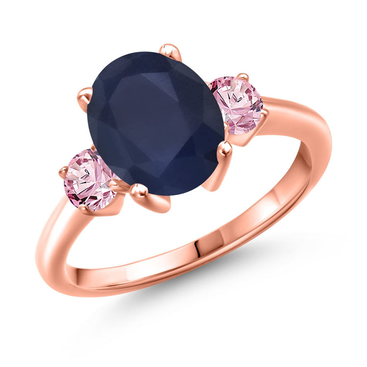 Blue Sapphire - September_6_Ring in 925 Rose Gold Plated Silver
