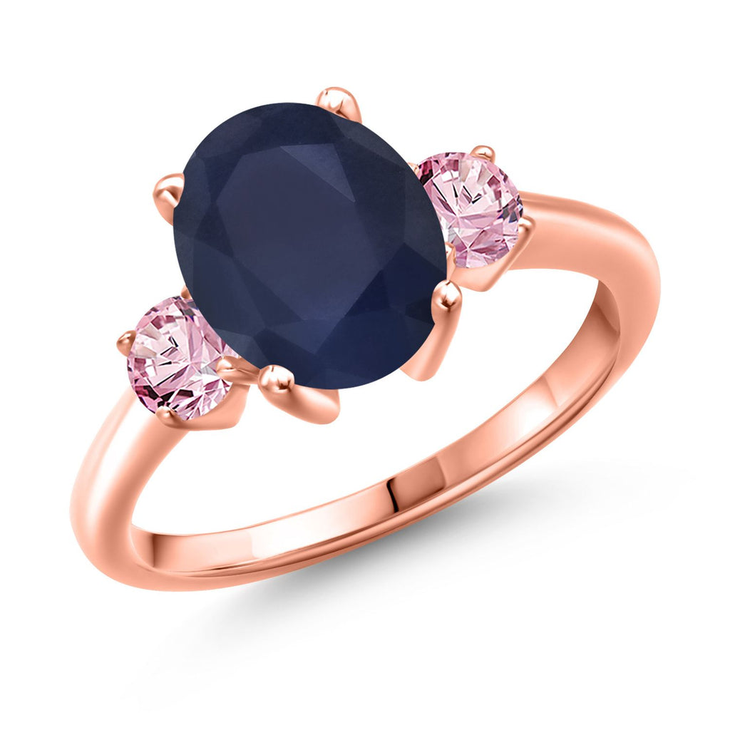 Blue Sapphire - September_7_Ring in 925 Rose Gold Plated Silver