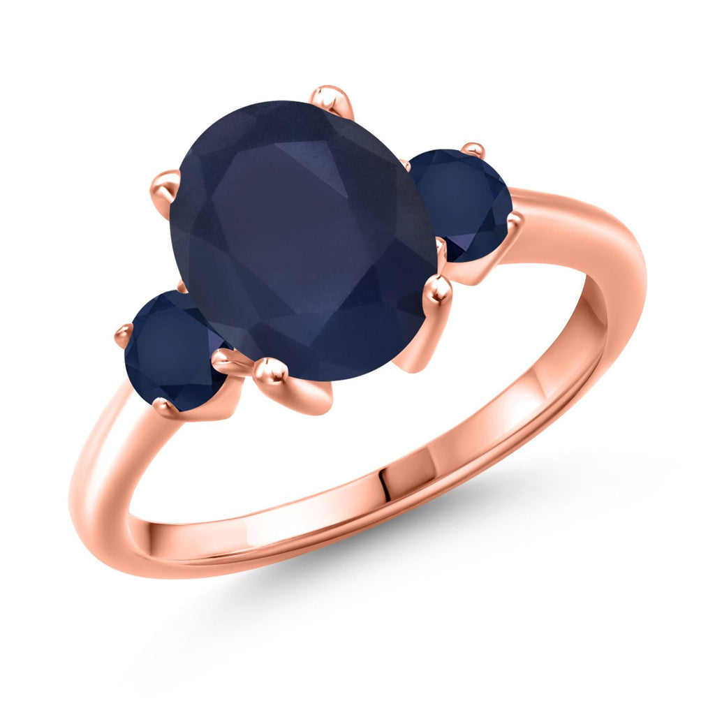 Blue Sapphire - September_5_Ring in 925 Rose Gold Plated Silver