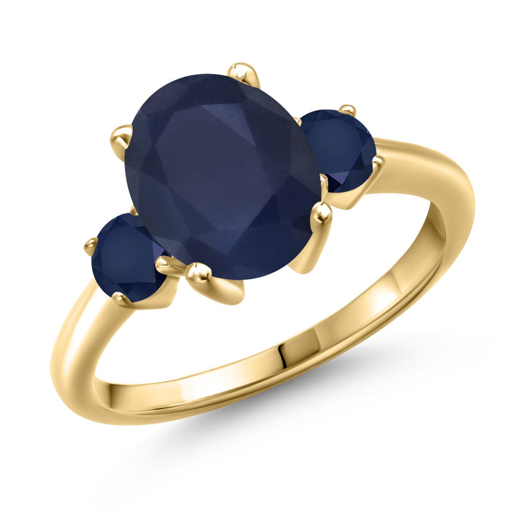 Blue Sapphire - September_8_Ring in 925 Yellow Gold Plated Silver
